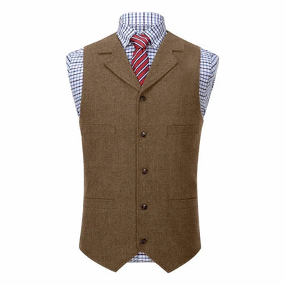 Men Vest Blue Herringbone With Lapel Single Button Waistcoat For Wedding Commute Business Office Work Daily Casual Men Suit Vest