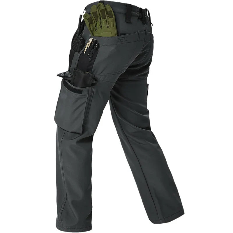 Men's Tactical Work Fleece Pant Multi-Pocket Waterproof SoftShell Trousers Winter Outdoor Wear-Resistant Thick Warm Camping Pant