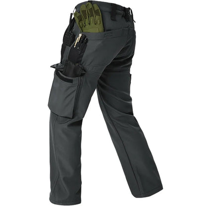 Men's Tactical Work Fleece Pant Multi-Pocket Waterproof SoftShell Trousers Winter Outdoor Wear-Resistant Thick Warm Camping Pant