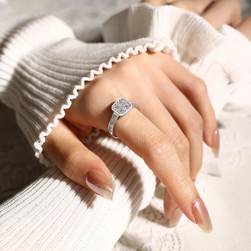 Bague ATTANGEMS carrée en moissanite DVVS1 en argent sterling 925, bagues de fiançailles classiques, alliance élégante, bijoux pour femme