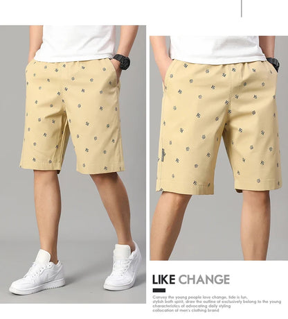 Men's Cotton Print Shorts Streetwear Casual Cotton Workwear Summer Breathable Fitness Knee Shorts Sports Shorts Sweatwear 6XL