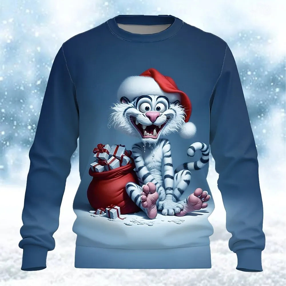 Christmas-themed Men's Santa Claus Print Casual Crewneck Sweatshirt Holiday Vacation Party Long-Sleeve Top All-Season Pullover