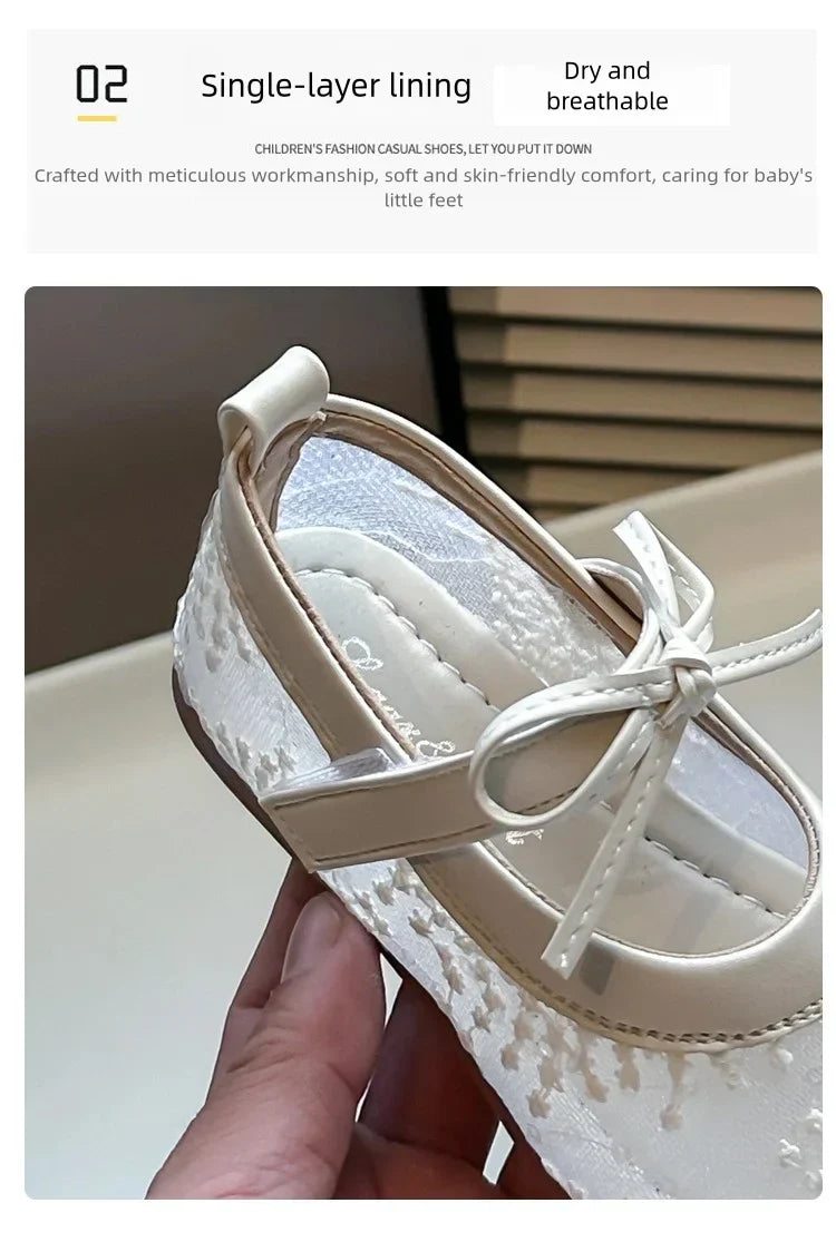 Hot Sale Princess Summer Fashion Bow Embroidery Cute Breathable Baby Girls Lightweight Ballet Flats School Kids Walking Shoes