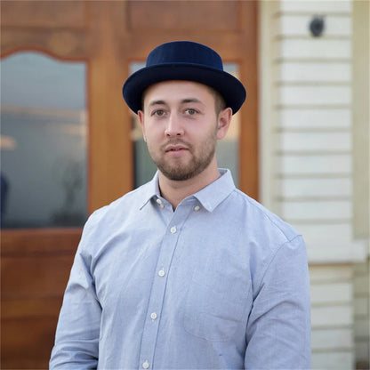100% Wool Pork Pie Fedora Hat for Women Men Autumn Winter Felt Curved Brim Porkpie Hat