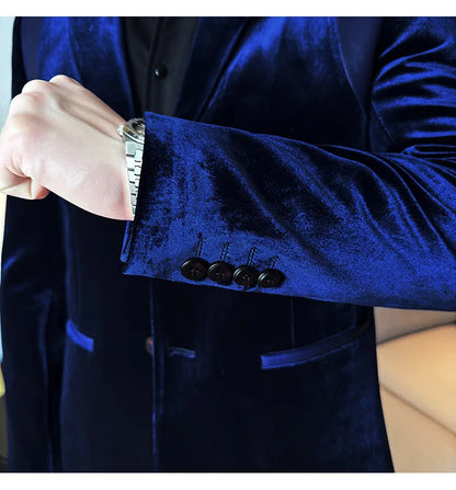 Leather Splicing Mercerized Velvet Suit Jacket 2025 Autumn New Men's High-end Business Slim Fit Fashion Party Tailcoat 4XL-M