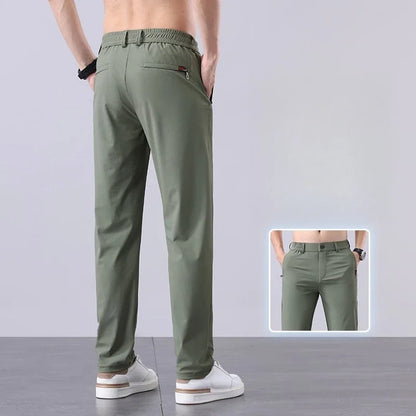 Korean Y2K Summer New Men's Ice Silk Pants All Match Elastic Sweatpants Office Business Casual Fashion Straight Suit Trousers
