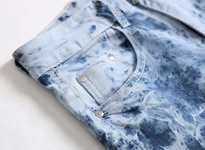 2026 New Men's Yellow Jeans, Blue Stretch Biker Trousers, Broken Hole Jeans, Fashion Popular Men Denim Pants Big Size 29-42