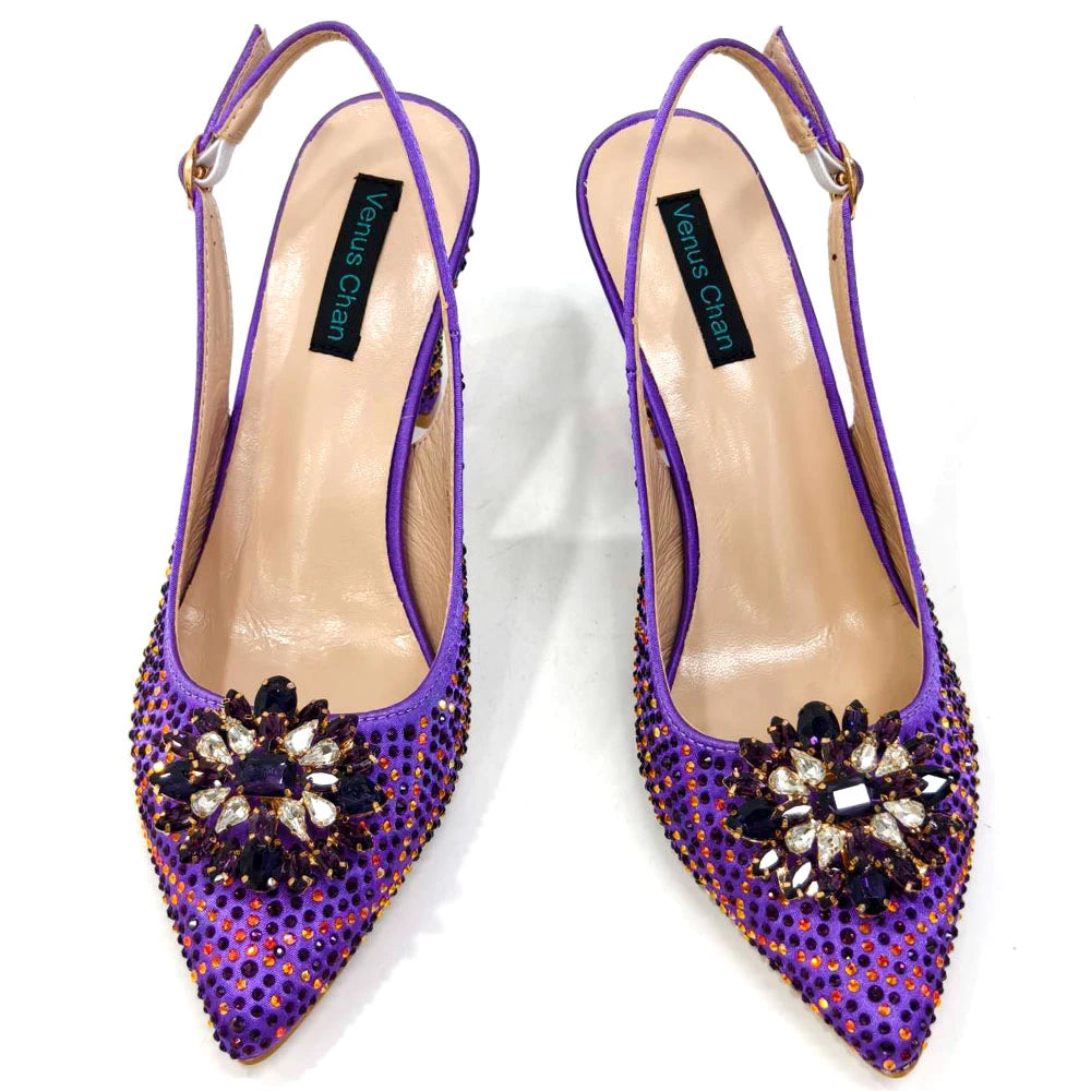 Nigerian Women Heel Party Ladies Italian Design Shoes And Bag Set Decorated with Rhinestone Handbag Wedding Party