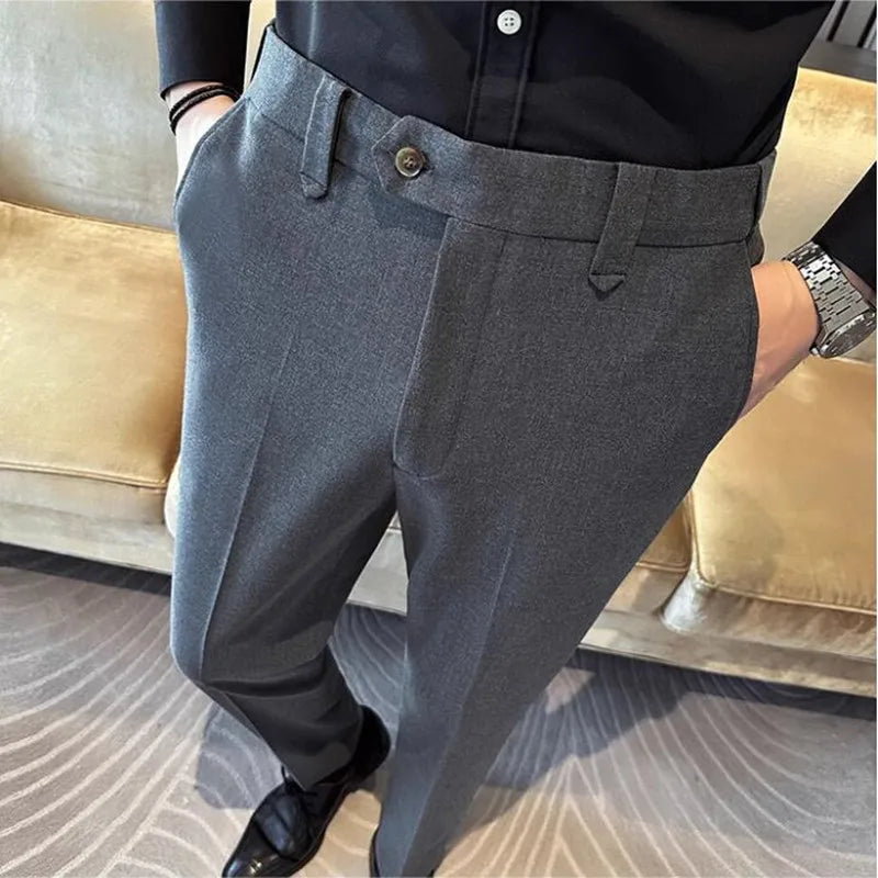 New Men Casual Solid Color Suit Pants Fashion Men Slim Fit Business Social Dress Pants Formal Wedding Social Party Male Trousers