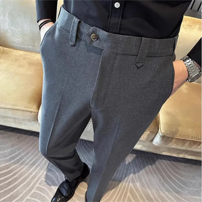 New Men Casual Solid Color Suit Pants Fashion Men Slim Fit Business Social Dress Pants Formal Wedding Social Party Male Trousers