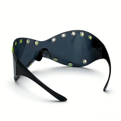 Unisex Y2K Punk Fashion Sunglasses - Futuristic One-Piece Goggles Metal Ring Rave sunglasses womenfor Rave & Cyber Party