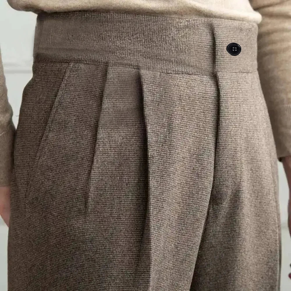Italian Vintage Suit Pant For Men Autumn Winter Wool Herringbone Pattern Straight Trousers British Style Business Casual Pants