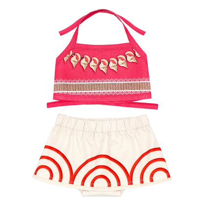 New Moana Dress Costumes Kids Girl Cosplay Toddler Movie Ocean Adventure Infant Frock Halloween Party With Chick Clothes
