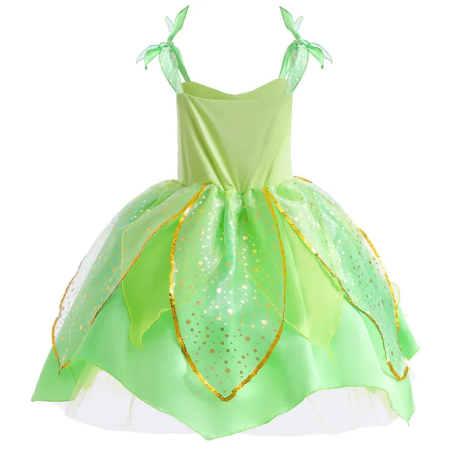 Girls Flower Fairy Dress Up Kids Princess Dress With Wings Halloween Princess Costume Elves Party Tinkerbell Tinker Bell Dress