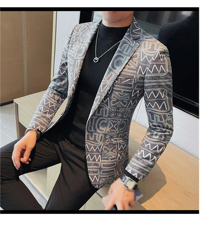 High Quality Men's Printed Suit Jacket for Men Autumnn Fashion Slim Fit Casual Business Blazers Wedding Social Dress Coats 4XL-M