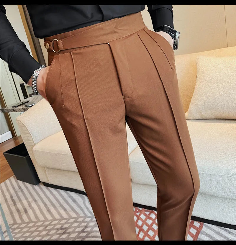 High Quality Men's Suit Pant Solid Color England Style Slim Fit Casual High Waist Trousers Men Spring Autumn Fashion Suit Pants