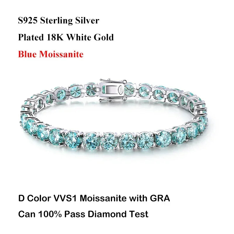 Luxury Real 3/4/5/6.5MM Full Champagne Blue Green Moissanite Tennis Bracelet for Men Women S925 All Red Diamond Bracelets