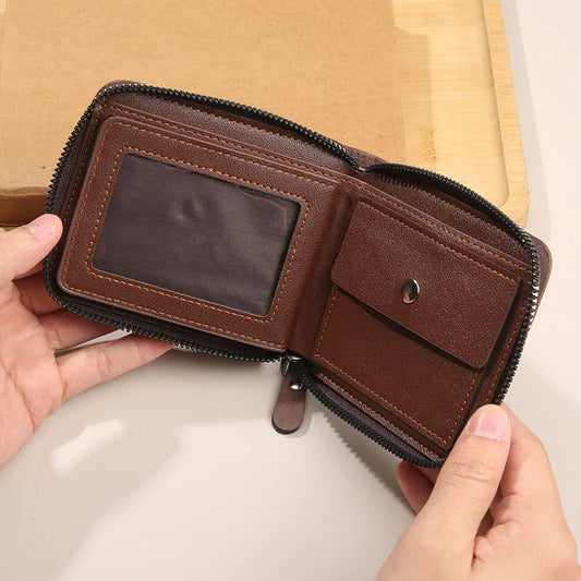 Nouveau portefeuille homme 2025, court, horizontal, avec fermeture éclair, triple, porte-monnaie, rétro, décontracté, à boucle, sac carré