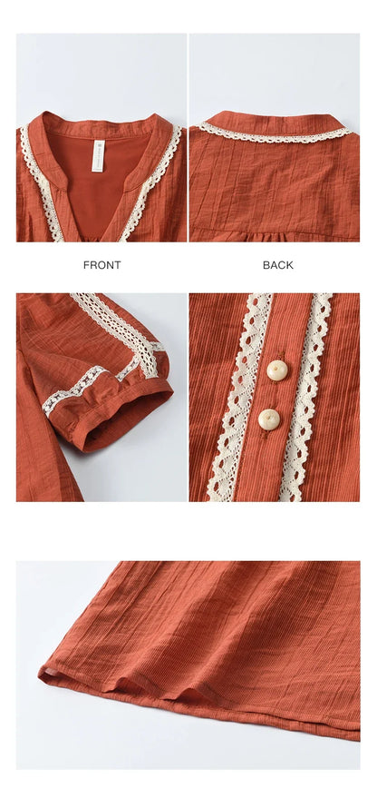 French New Blouses Women Summer New 2025 Short Sleeve V-neck Color Matching Shirts Female Fashion Lazy Style MXE31X1766