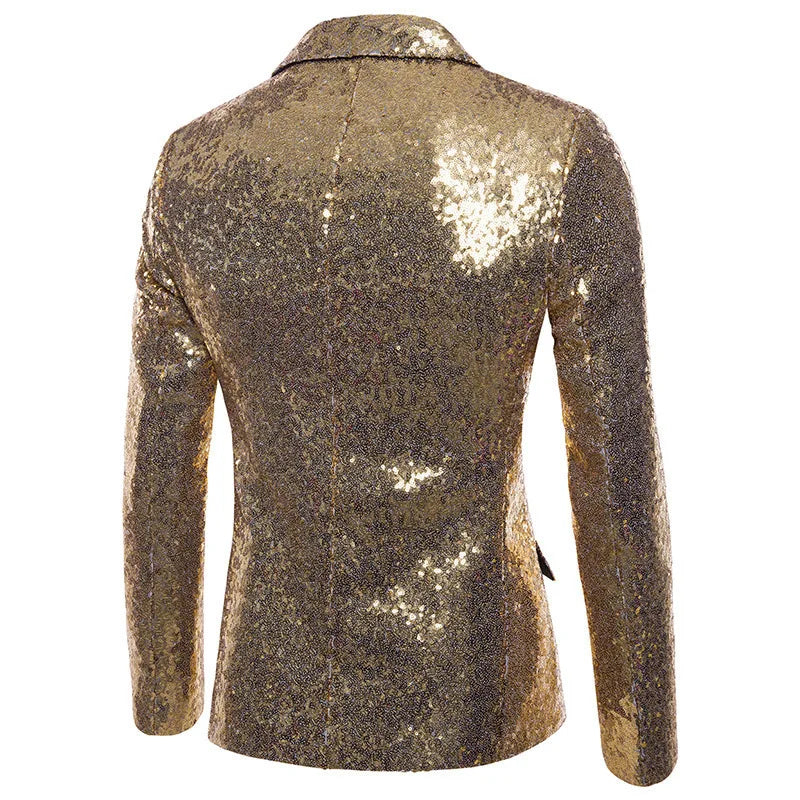High End Men's Gold Sequin Suit European and American Hosting Performance Dress Korean Version Slim Fit Studio Suit Jacket