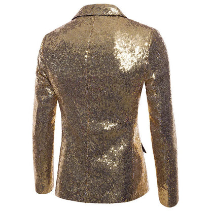 High End Men's Gold Sequin Suit European and American Hosting Performance Dress Korean Version Slim Fit Studio Suit Jacket