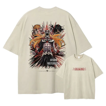 Japan Anime Bleach Aizen Sousuke Graphic Tee Men Oversized Washed Tshirts Manga Casual T Shirt Harajuku Male Cotton T-shirt