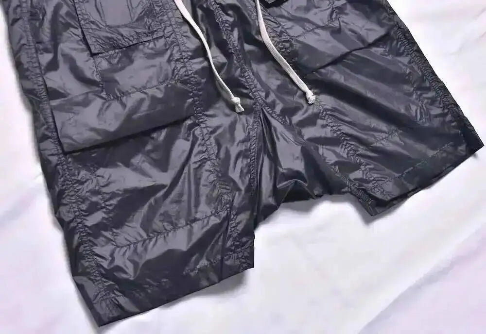 Dark Style Double Ring Fharem Knee Legnth Pants Summer High Street Fashion Drawstring Loose Fit Black Men 's Shorts 12C1243