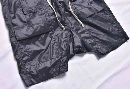 Dark Style Double Ring Fharem Knee Legnth Pants Summer High Street Fashion Drawstring Loose Fit Black Men 's Shorts 12C1243