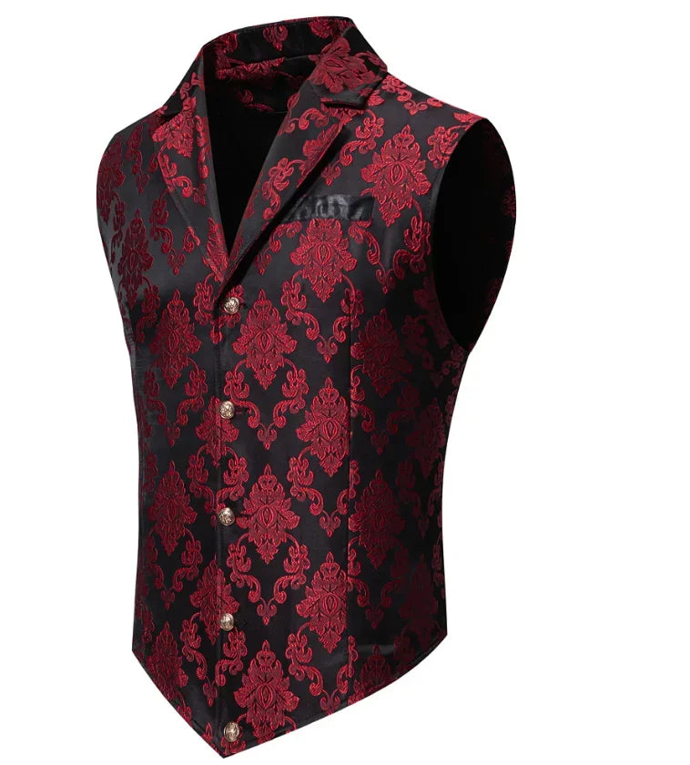 New Men Jacquard Suit Vest Loose Tops Red / Green  / Blue / Pink Fashion Male Wedding Prom Party Luxury Dress Waistcoat