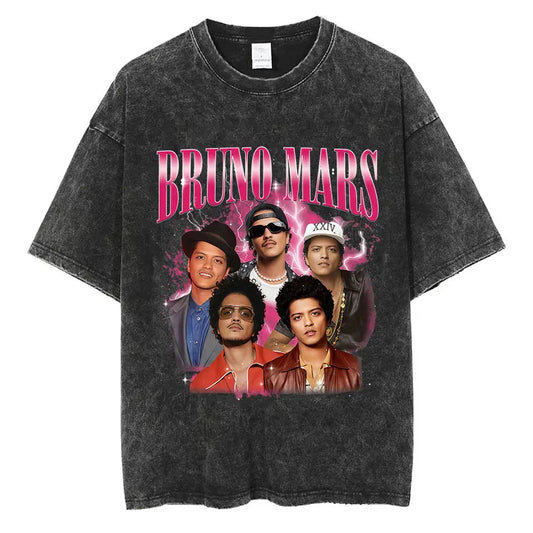 Bruno Mars The Romantic Tour 2026 Vintage Washed T Shirts Men's Women Punk Gothic Fashion Cotton Short Sleeve T-Shirt Streetwear