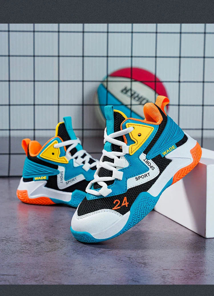 Children Basketball Shoes for Boys Girls Kids Teenagers Breathable Non-slip Lace Up Indoor Outdoor Training Sneakers Tennis Shoe