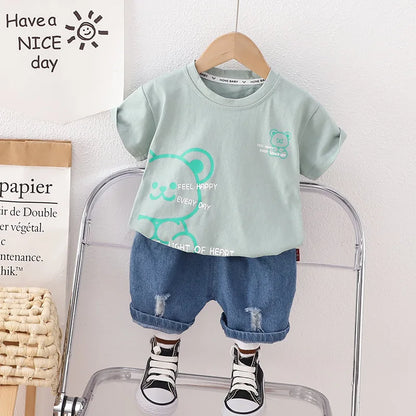 Infant New Summer Boys Clothes Set Children's Cartoon T-Shirt Shorts 2-Piece Toddler Fashion Tracksuit for Babies Aged 1-5 Years