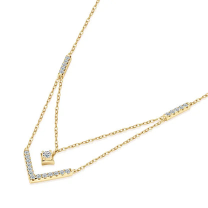 Sparkling 3mm&1.8mm Round Moissanite Necklace 925 Sterling Silver Fashion V-Shape Necklaces for Women Fine Jewelry Gift