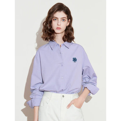 Women Blouse Shirt 2025 Spring New Flower Embroidered Turn Down Collar Pure Cotton White Casual Shirt