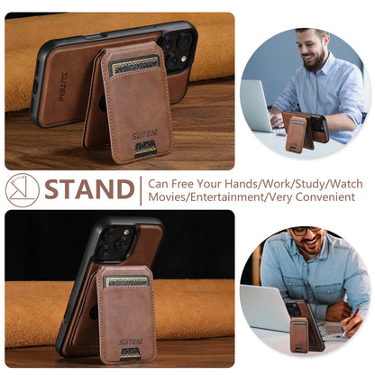 Wireless Charging Magnet PU Leather Phone Case Card Holder Stand For iPhone 17 Pro Max 16 Plus 15 Pro 13 12