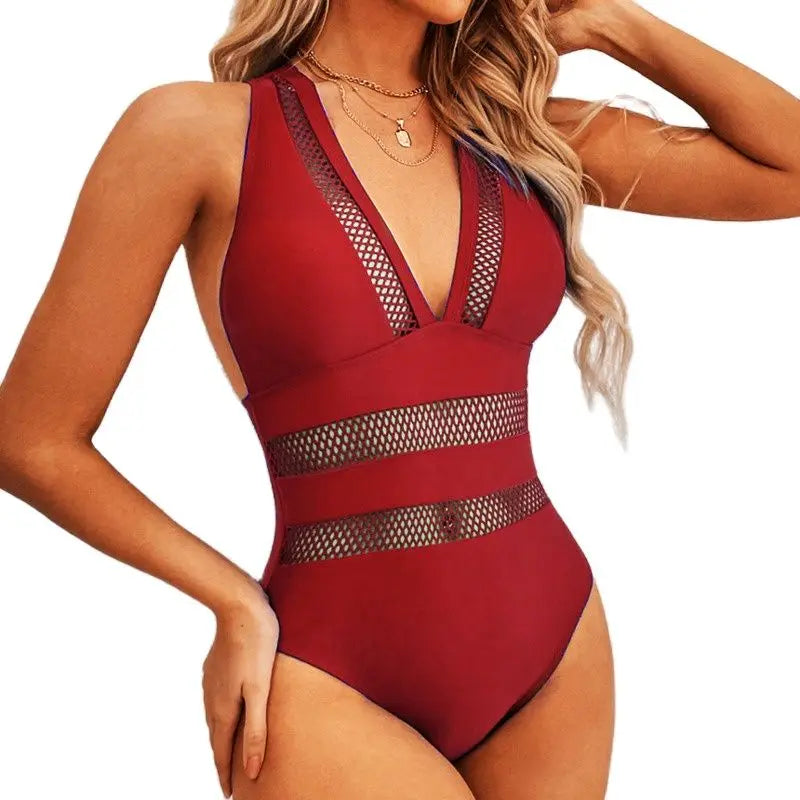 Sexy Net One-Piece Swimsuit Closed Female Swimwear Push Up Bodysuit Women's Swimming Wear Bathing Suit Beach Pool Bather Summer