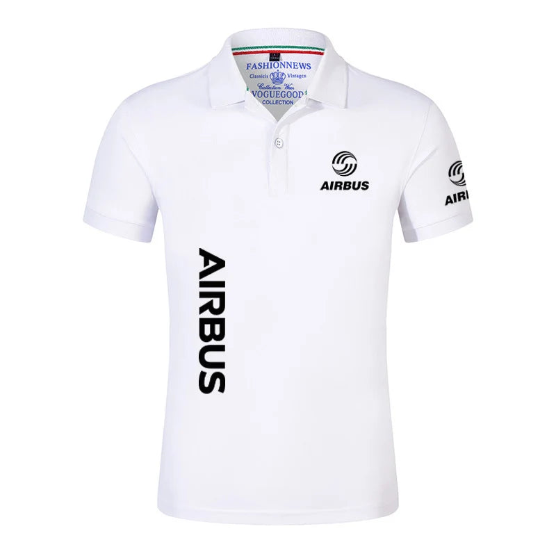2024 New Solid Color Men AIRBUS AVIATION Flight Lapel  Polo Shirt Bare Stand Collar T-shirt European Loose Short Sleeves Tops