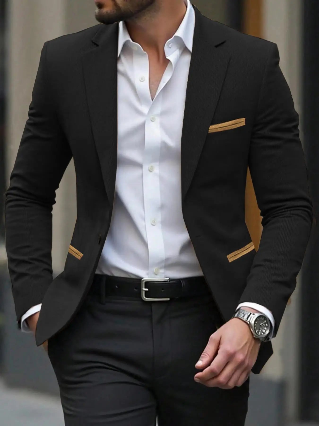 Men's Corduroy Blazer Jacket Medium Thick Business Suit Spring & Fall Season Fitted Design Woven Fabric Style
