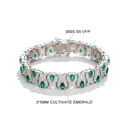 3*5mm Cultivated Emerald/Ruby Gem Bracelet for Women S925 Silver Tulip Design Bangle Party Sparkling Luxury Jewelry Gifts