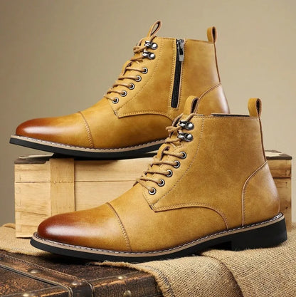Brand Men High-top Leather Boots Classic Chelsea Boots Lace Up Pointe End Ankle Boot Men's Business Dress Boots Botas Masculinas