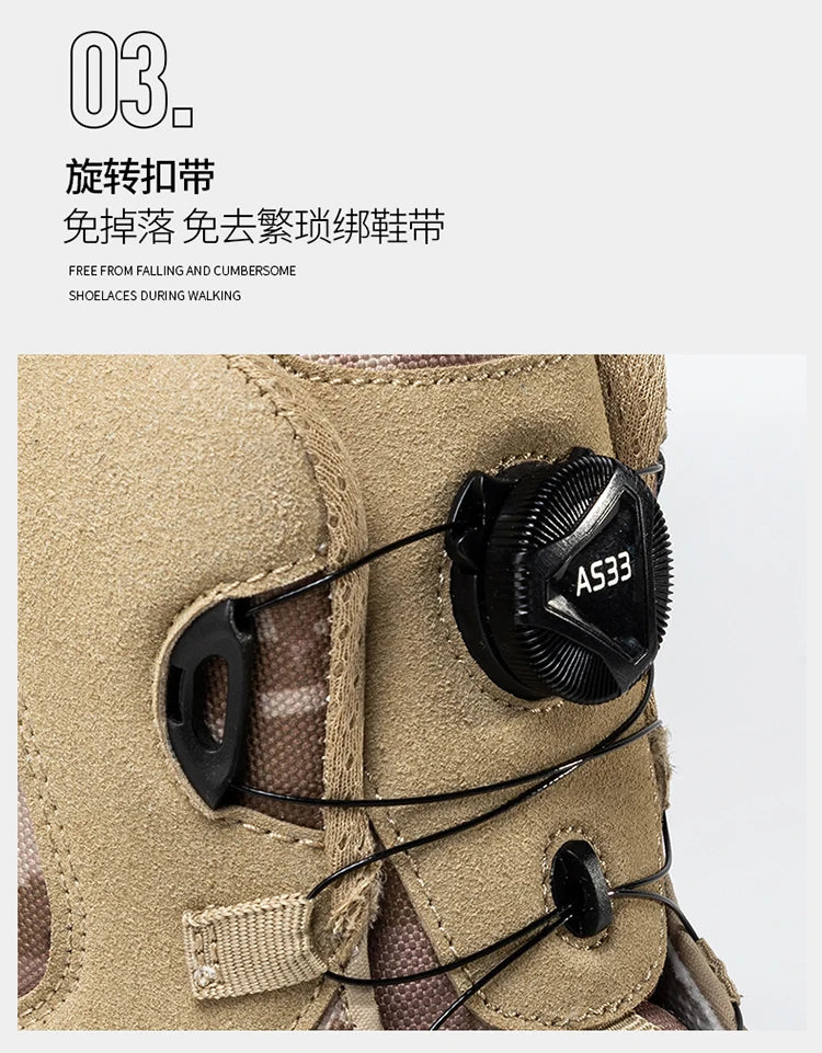 Large Outdoor Training Boots Men's Mountaineering Hiking Boots High Top Rotating Buckle Fashion Camouflage Sports Shoes