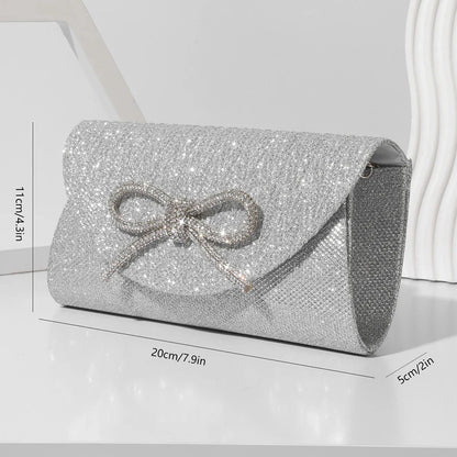 Women Elegant Evening Handbag Shiny Crystal Bow Flap Clutch Purse Envelope Dinner Evening Clutch Bags Wedding Party Prom Purse