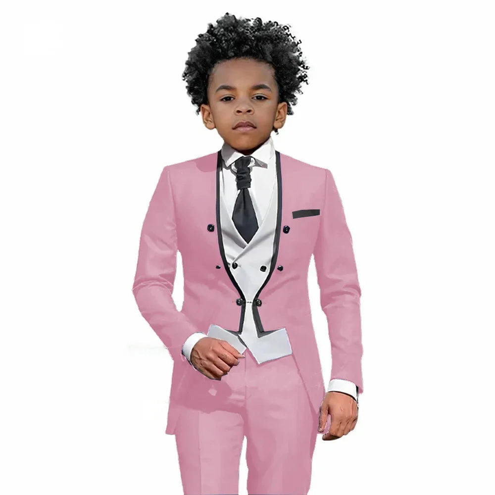 2025 Autumn Handsome Wedding Suits 3 Pieces For Kids, Boys Slim Fit Tuxedo Performance Costumes,Formal Blazer Banquet Outfit