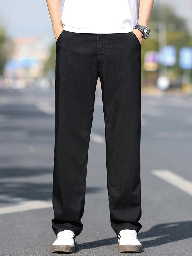 Loose Wide-leg Men's Thin Jeans Lyocell Soft Drape Fabric Comfort Trousers Spring Summer Fashion Brand Washing Denim Pants