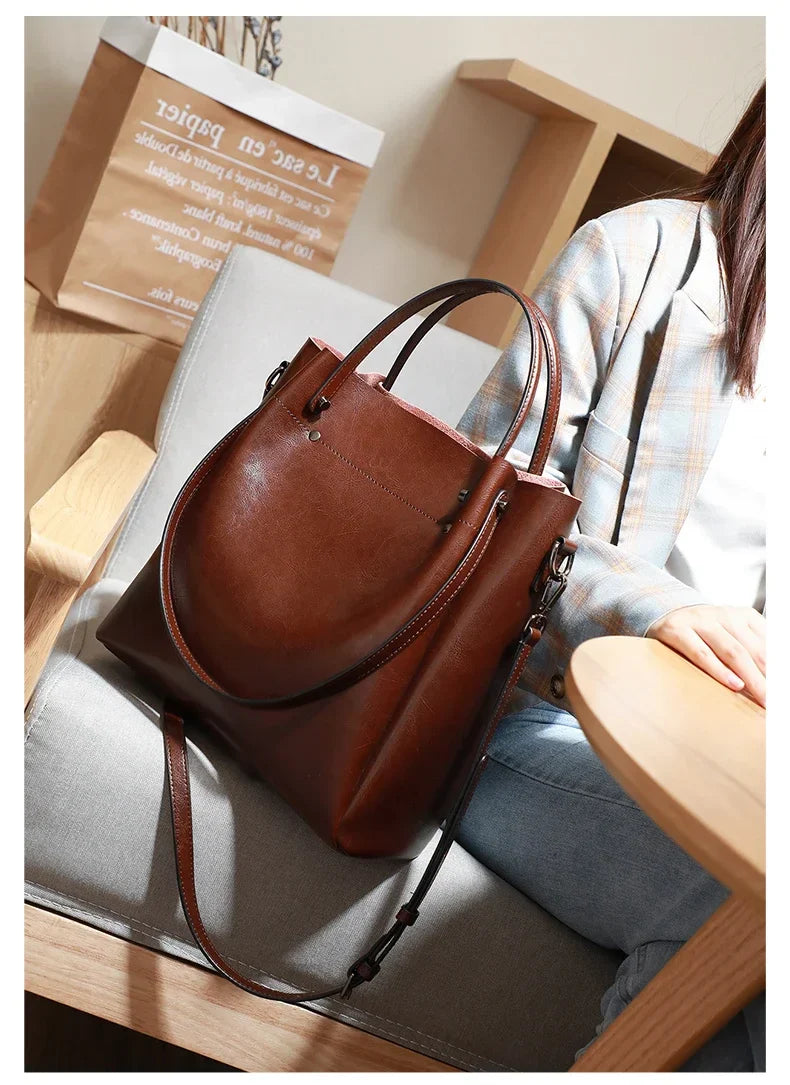 Women's Natural Cow Genuine Leather Handbags Female Natural Cowhide Crossbody Bag Ladies Multiple Large Capacity Shoulder Bags