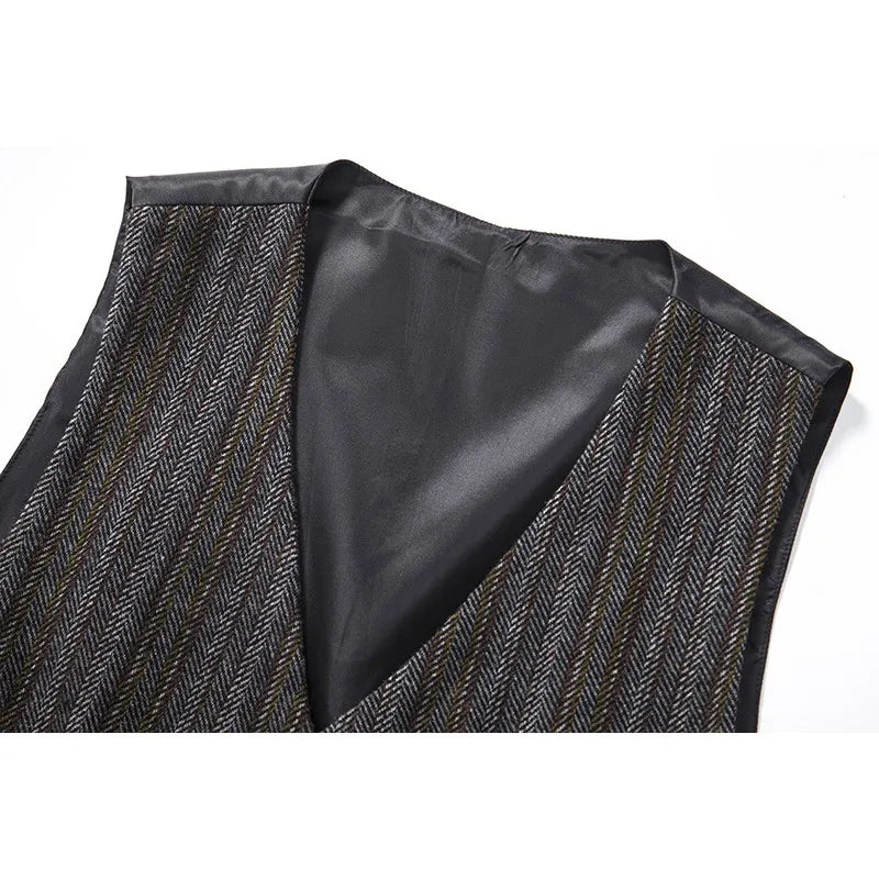 Men Waistcoat Autumn Vintage Striped Single-breasted Man Vest Slim Sleeveless Business Casual Versatile Male Suit Vest