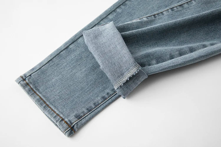 Plus Size Women Jeans Autumn Dark Blue 175cm Tall Stretchy and Loose Washing Straight 6XL 100Kgs Curve Lady Thin Lady Denim Pant