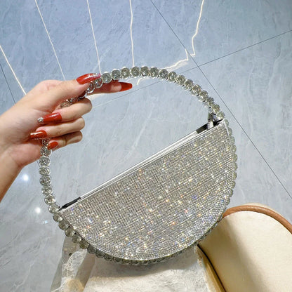 New niche round set diamond shaped handbag, socialite rhinestone banquet bag, French dress evening bag, crossbody dinner bag