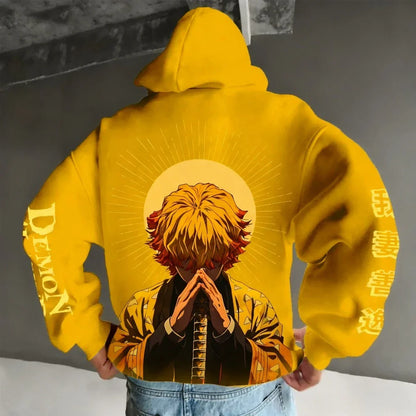 Demon Slayer Men's Hoodie Sweatshirt Zenitsu Agatsuma Anime Spring Autumn Winter Boy Comfort Long-sleeved Parent-child Outfit