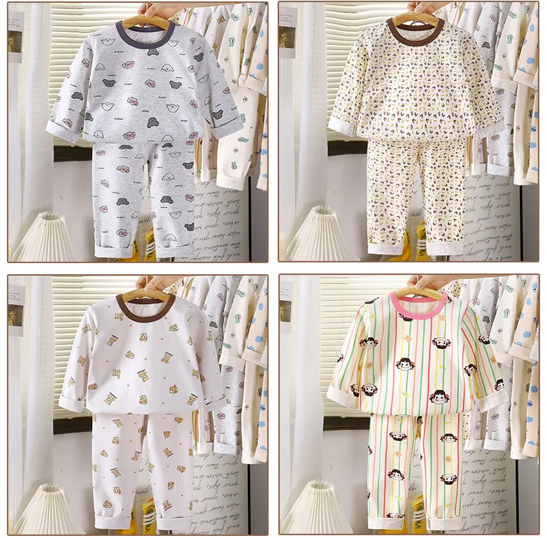 Kids Autumn Pajamas Sets Baby Boys Girls Cute Cartoon Print Long Sleeve O-neck T-Shirt Tops with Pants Toddler Casual Sleepwear